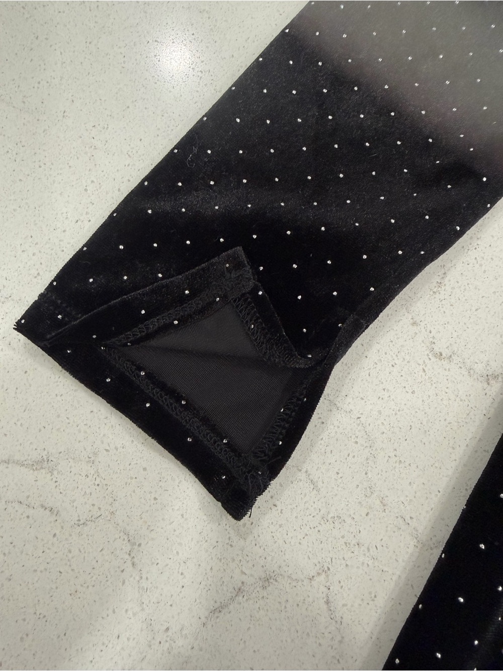 miami Black Velvet Long Sleeve Mini Dress with Silver Dot Detail - Picture 3 of 7